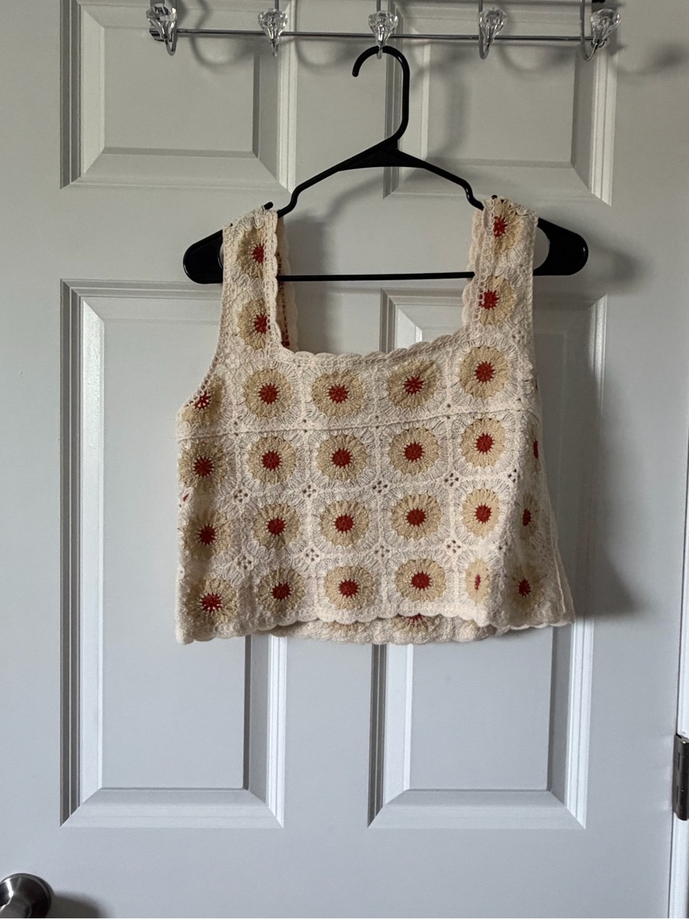 Rebellion Crochet Floral Crop Top - Cream with Rust Centers